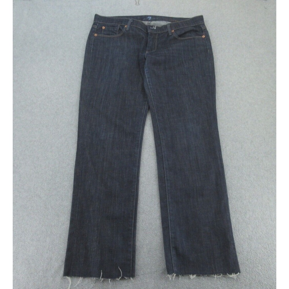 7 For All Mankind Womens Jeans Straight Leg Dark Wash Raw Hem 31